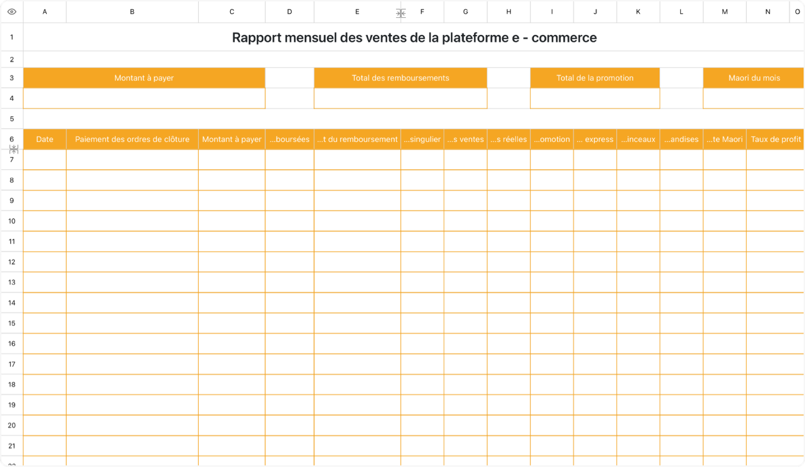 Rapport mensuel des ventes de la plateforme e - commerce